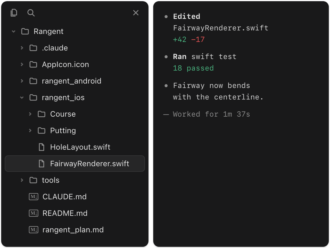 Shipwright file explorer beside an agent session